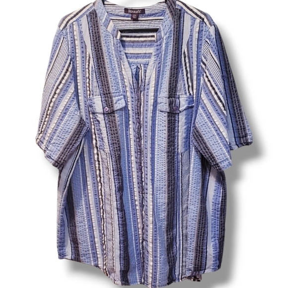 Seersucker Button Down Blouse - Picture 1 of 6